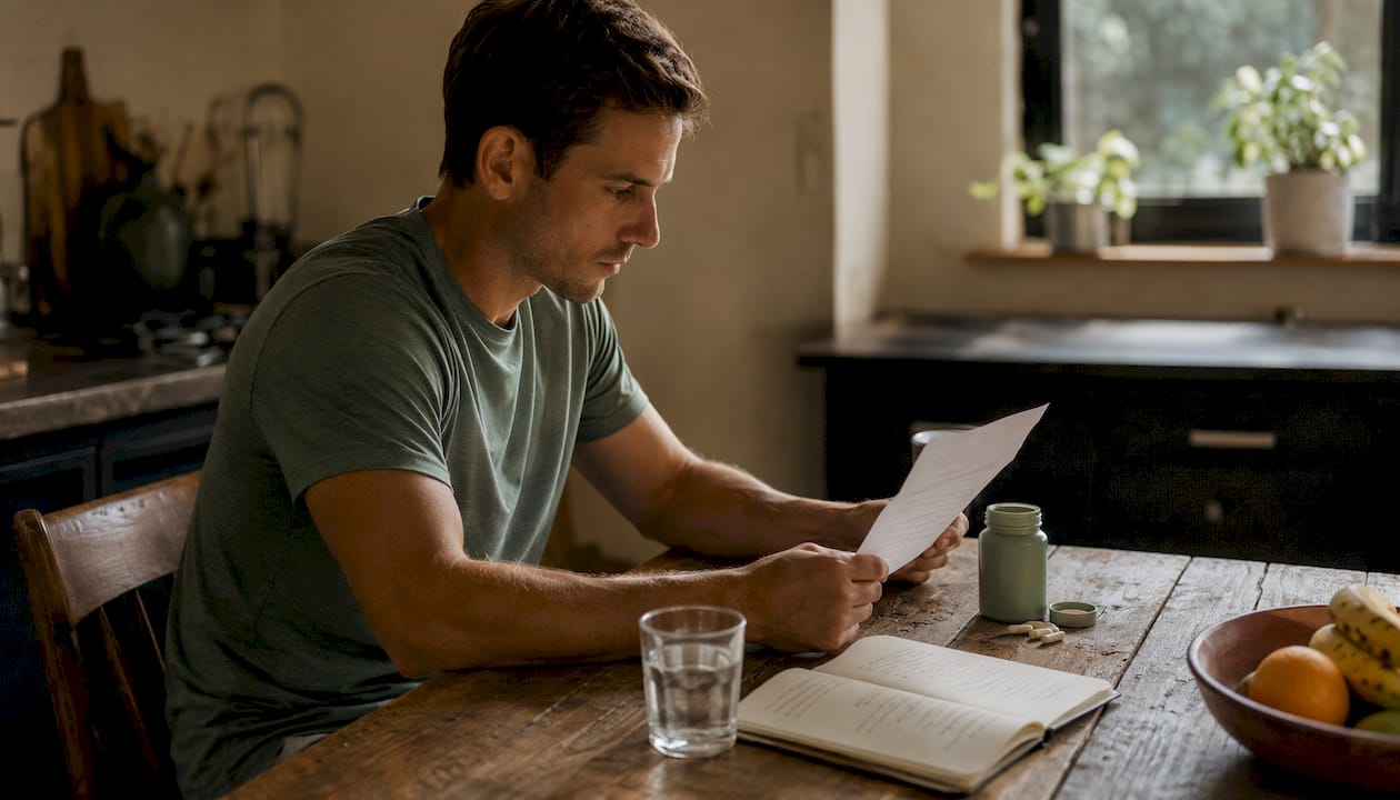Runner reviewing supplement third-party test document