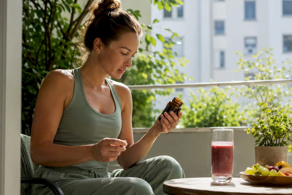 Runner choosing magnesium supplement at kitchen table