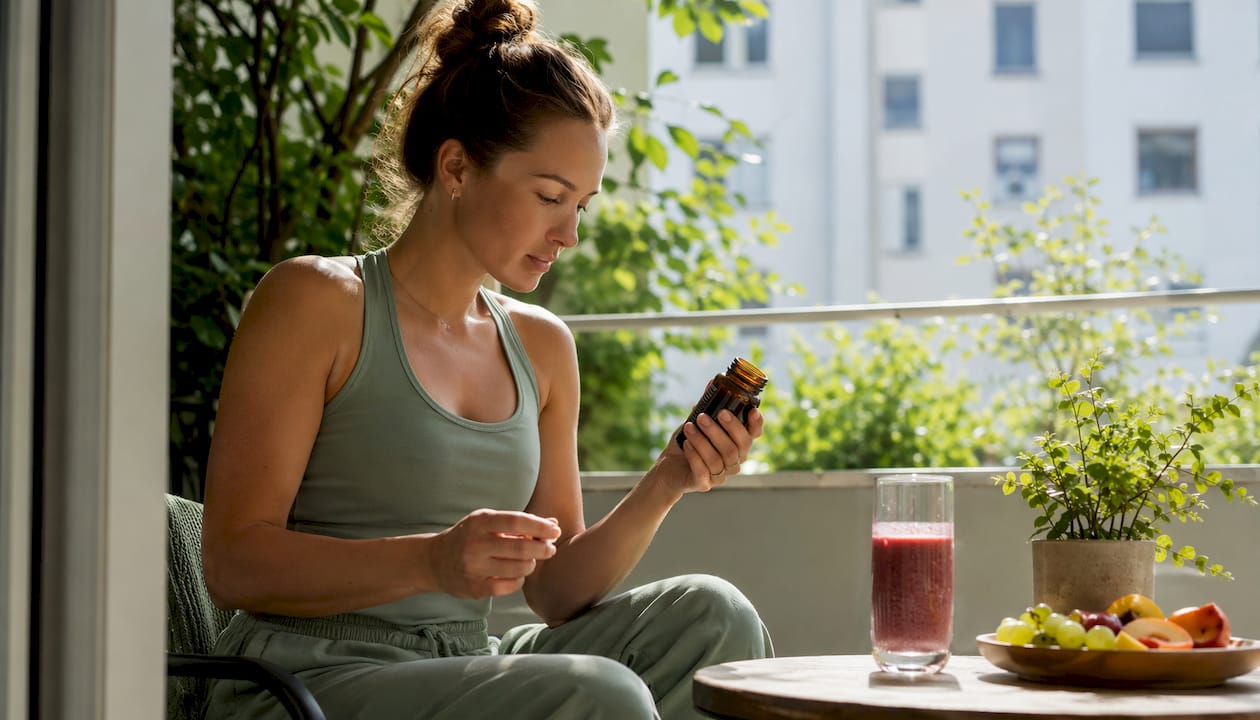 Runner choosing magnesium supplement at kitchen table