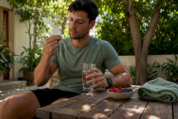 Runner taking magnesium capsule at home