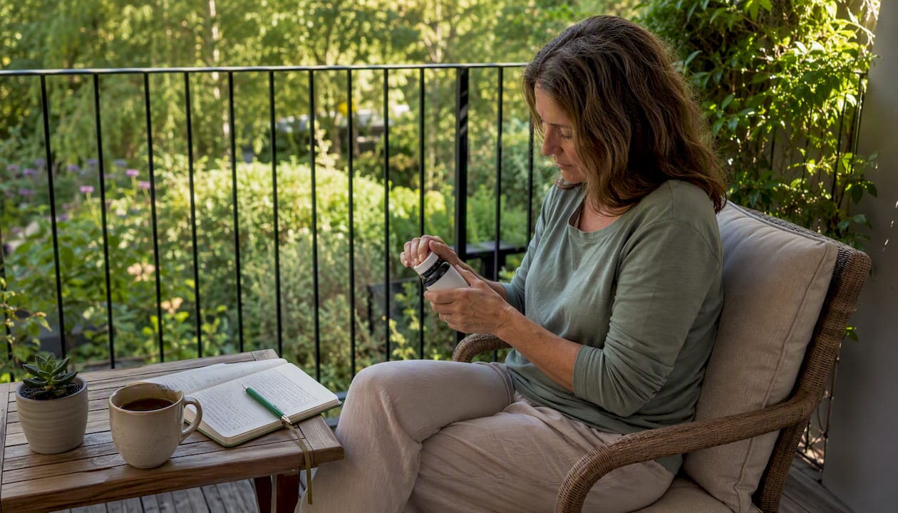 Woman preparing magnesium supplement at home
