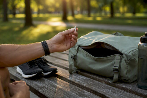 Runner holding a magnesium supplement capsule