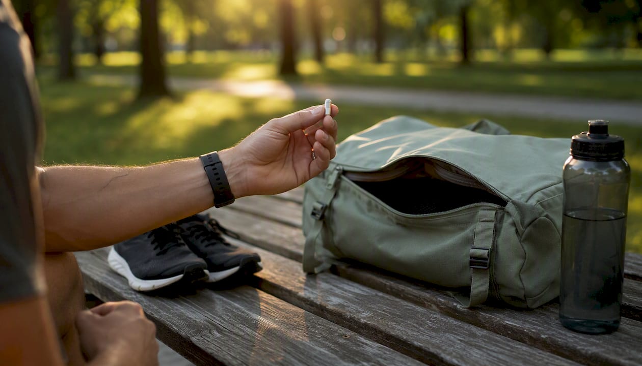 Runner holding a magnesium supplement capsule