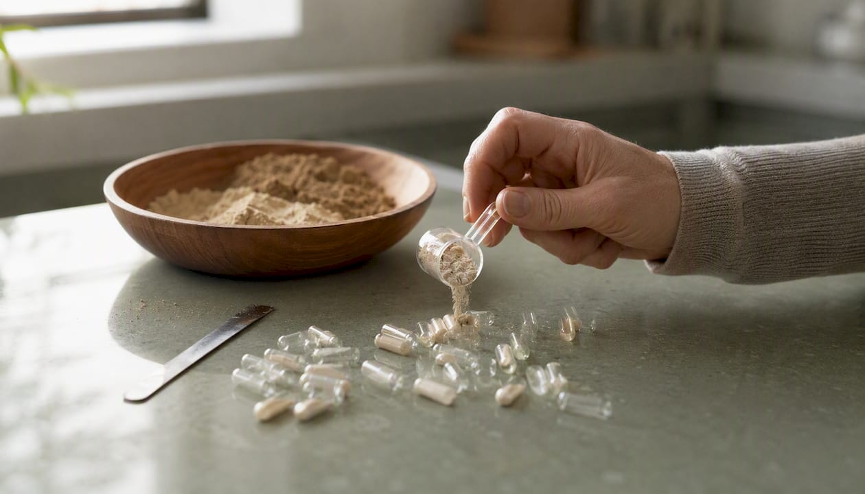 Hand measuring supplement powder and capsule sizes
