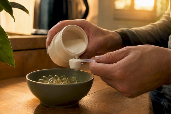 Hand scooping magnesium powder and capsules