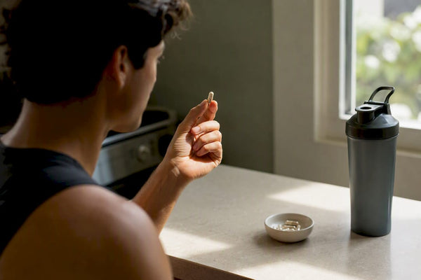 Runner holding magnesium supplement capsule