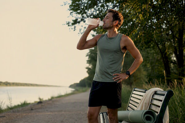 Runner drinking after an outdoor run