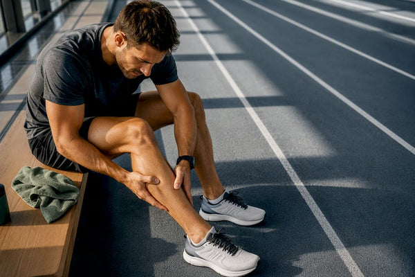 Runner massaging calf after sudden cramp
