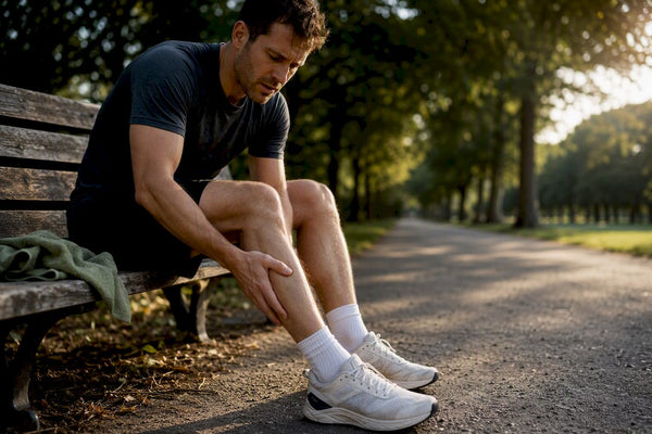 Runner checking a twitching calf after exercise