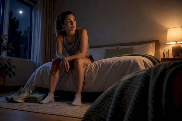 Runner awake in bed after evening run
