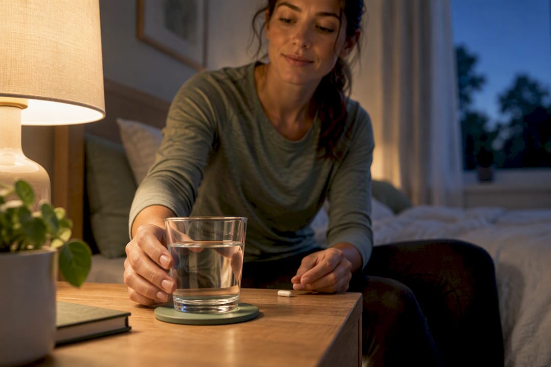 Runner taking evening magnesium beside water